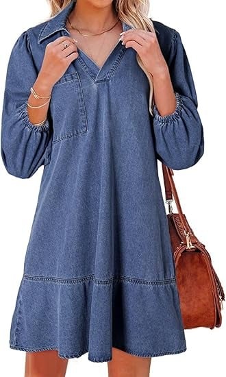 V-Neck Denim Dress-Where Comfort Meets Classic Style