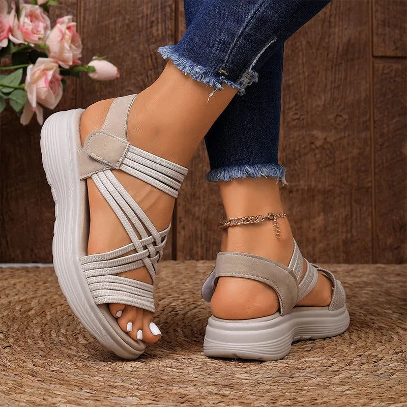 Women Sandals With Elastic Band, Thick Sole And Arch Support