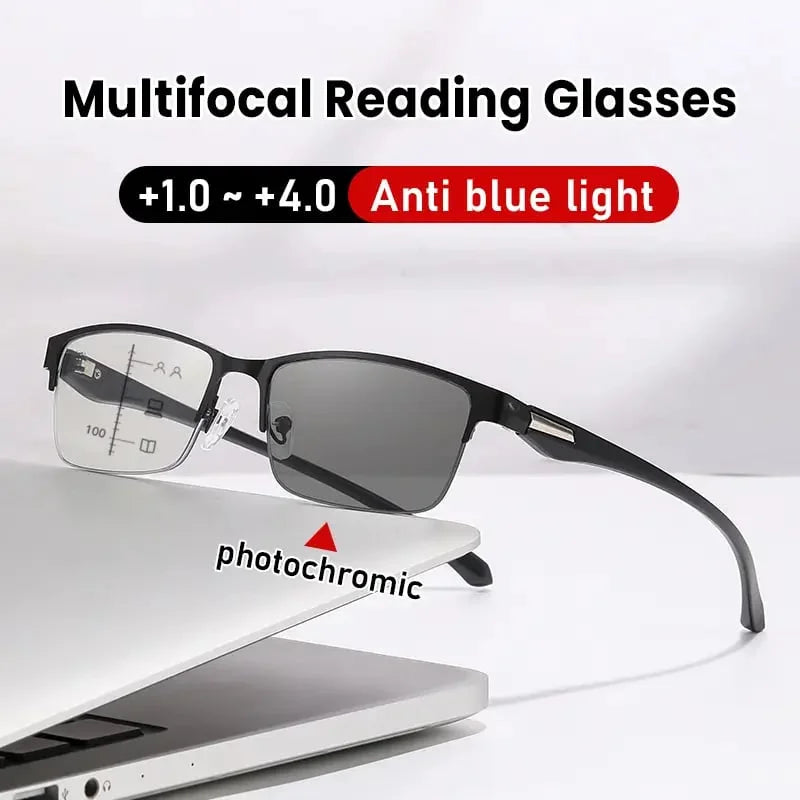 Progressive multifocal photochromic reading glasses