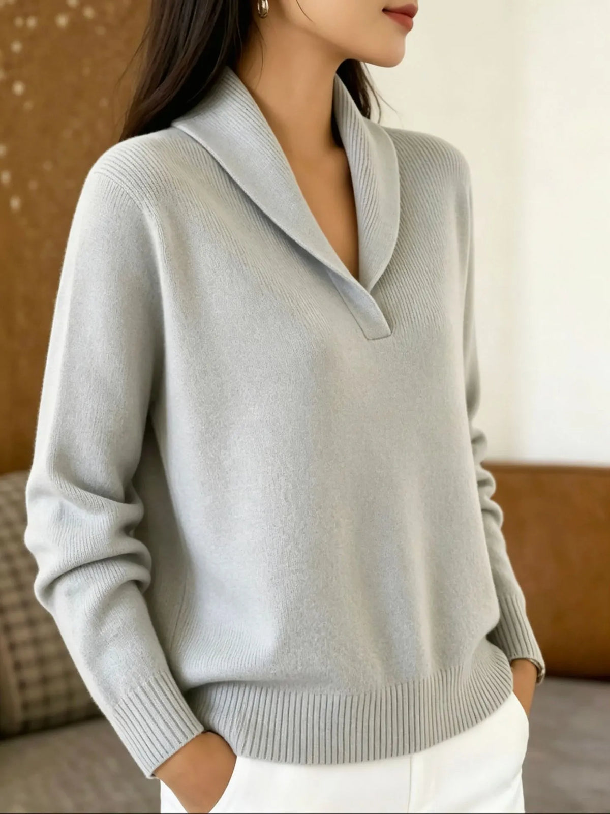 Women's Long-Sleeve V-Neck Knit Pullover