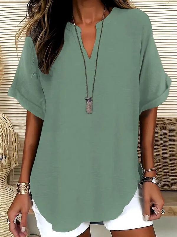 Summer Fashion Choice - Women's Solid Color Short-Sleeve Shirt