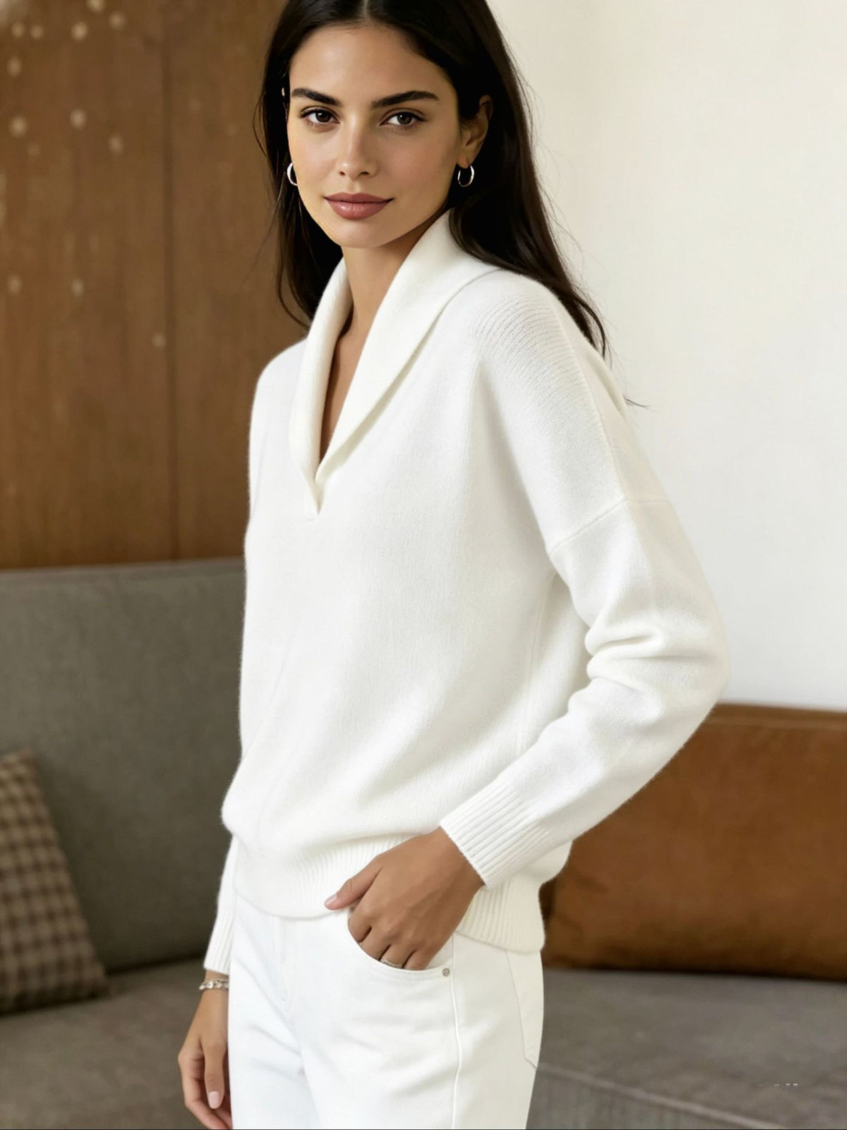 Women's Long-Sleeve V-Neck Knit Pullover