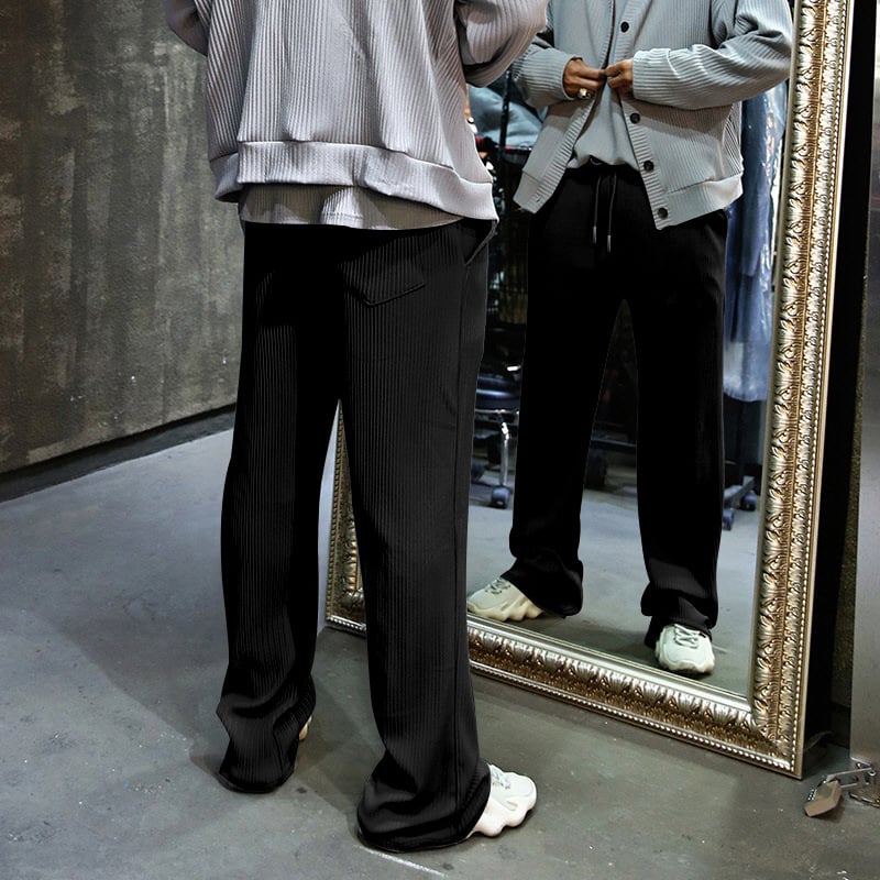 Fashion Men's Drawstring Pants Mid Waist Straight Leg Long Pants