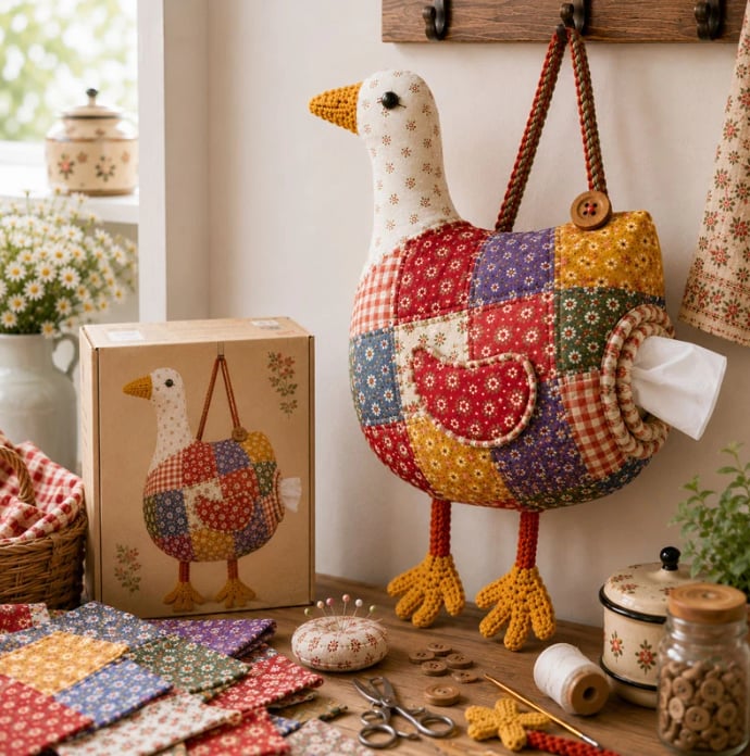 🧵 DIY Patchwork Chicken & Duck Tissue Cover 🐔 — Sew it yourself and hang it up to brighten your home!