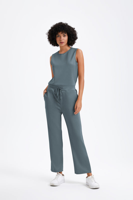 Slim Casual Women's Sleeveless Solid Color V-Neck Trousers Jumpsuit