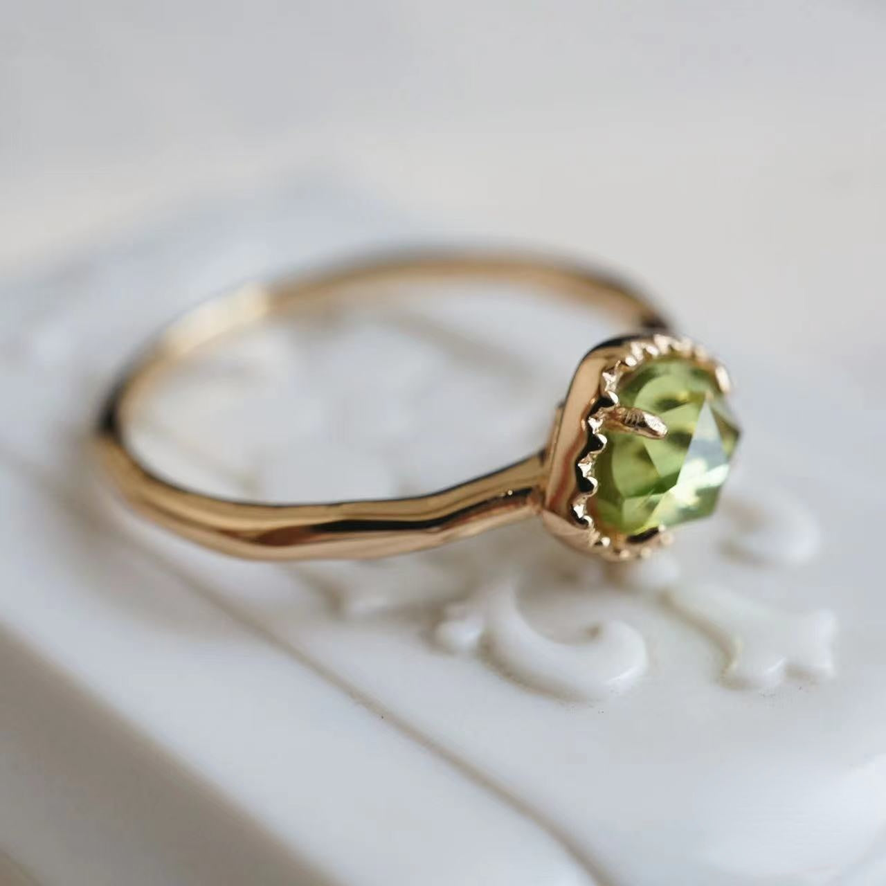 Natural Peridot Irregular Bubble Ring-Anniversary Birthday Gift For Her