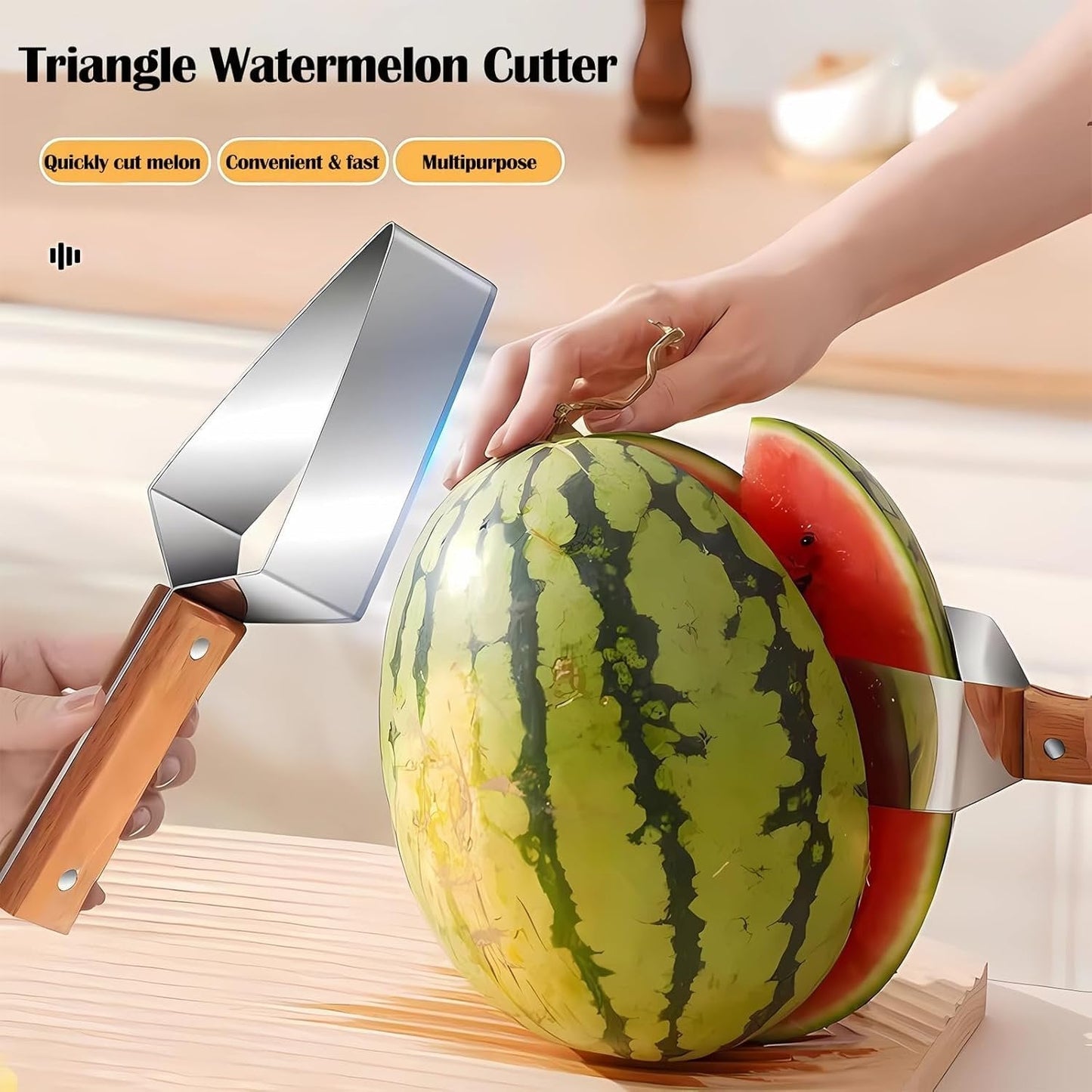 🍉Triangle Watermelon Cutter, Stainless Steel With Wooden Handle