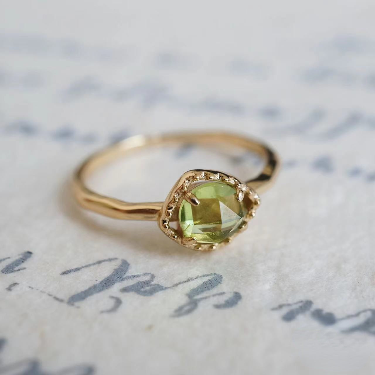 Natural Peridot Irregular Bubble Ring-Anniversary Birthday Gift For Her