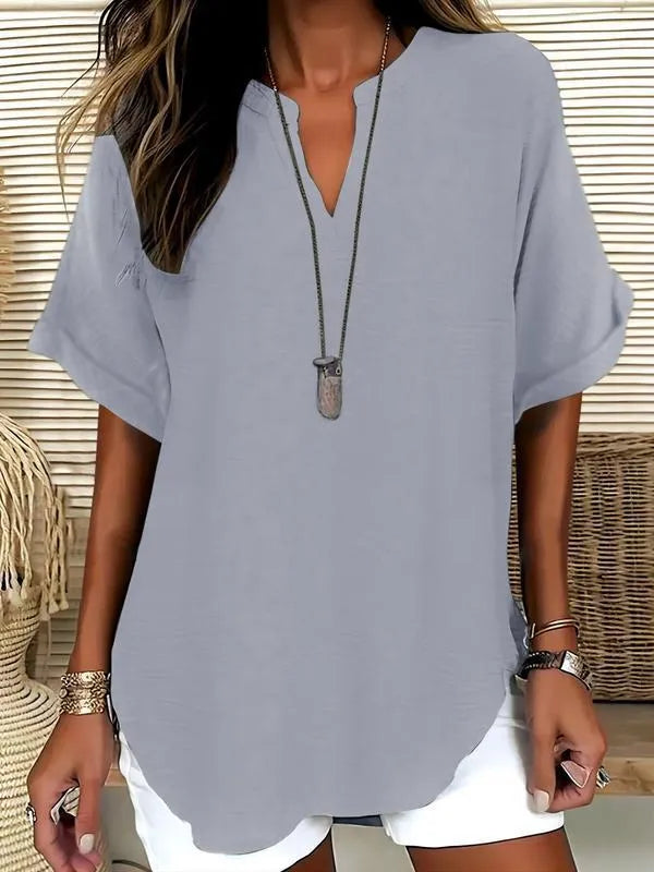 Summer Fashion Choice - Women's Solid Color Short-Sleeve Shirt