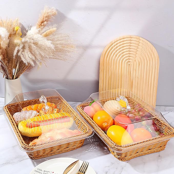 🍞 Large Handwoven Rattan-Style Bread Basket with Clear Acrylic Lid