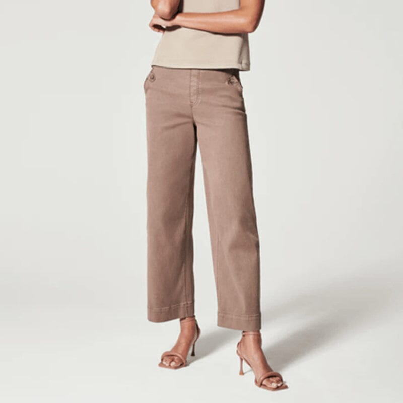 Women stretch twill cropped wide leg pant