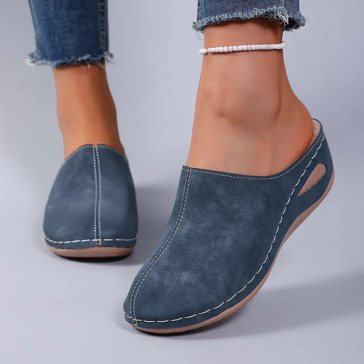 Women's round-toe fleece-lined wedge orthopedic clogs