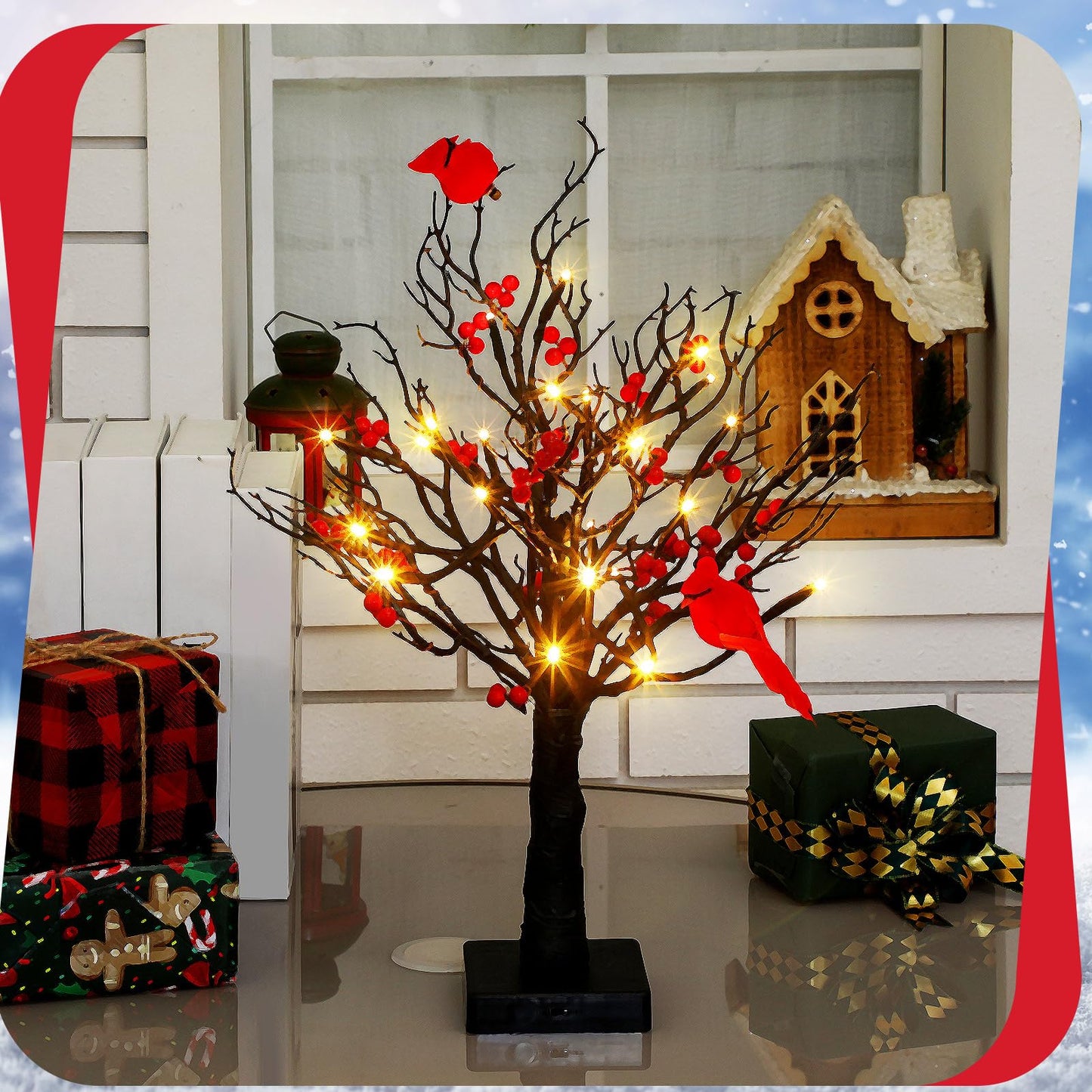 🎄Christmas Lighted Mini LED Tree With Red Berries