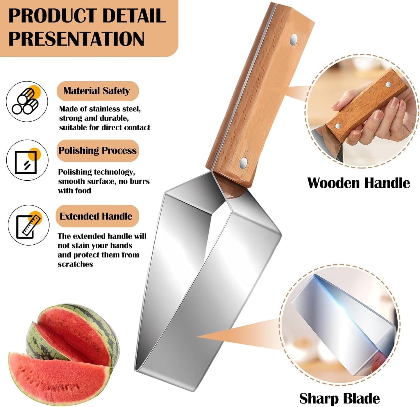 🍉Triangle Watermelon Cutter, Stainless Steel With Wooden Handle