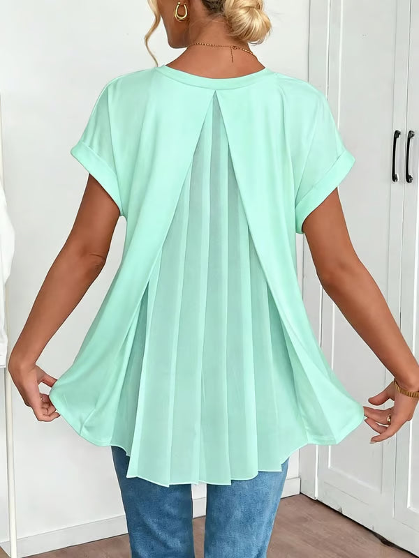 👗⏳Women's Short-Sleeve V-Neck Top with Back Pleats