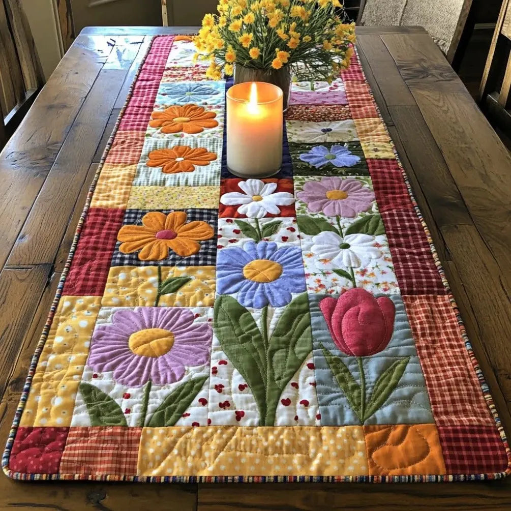 🍽️Quilted Table Runner with Vivid 3D Design
