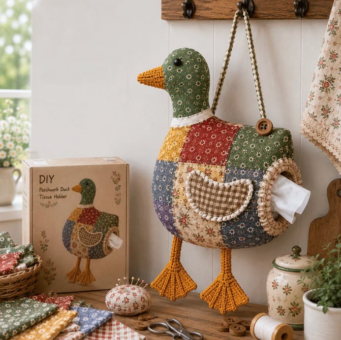 🧵 DIY Patchwork Chicken & Duck Tissue Cover 🐔 — Sew it yourself and hang it up to brighten your home!