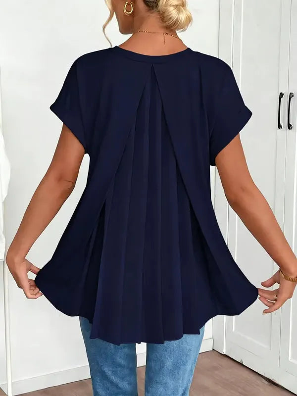 👗⏳Women's Short-Sleeve V-Neck Top with Back Pleats