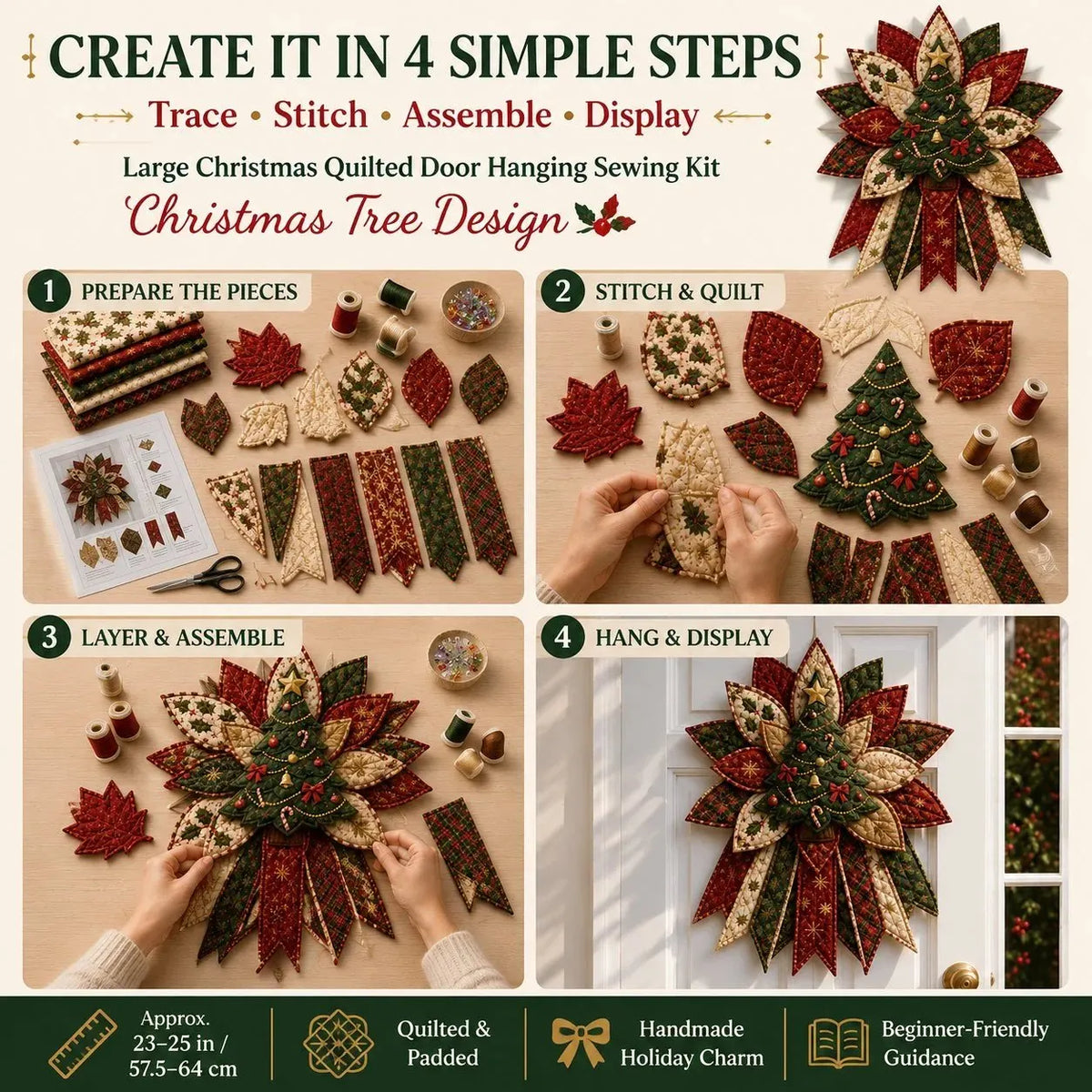 🎉Beginner-Friendly Oversized Christmas Character Quilted Door Hanger Sewing Kit 💕
