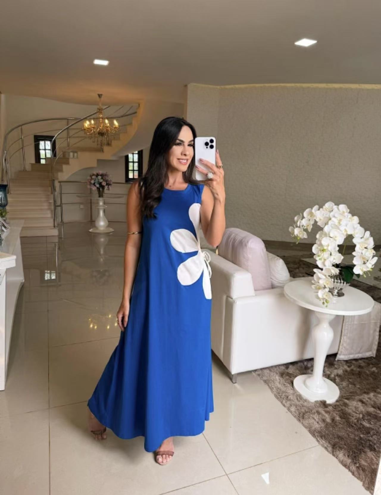 💃🌷Floral Drawstring Sleeveless Round-Neck Dress