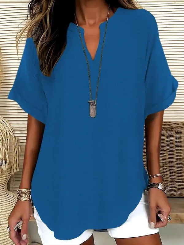Summer Fashion Choice - Women's Solid Color Short-Sleeve Shirt