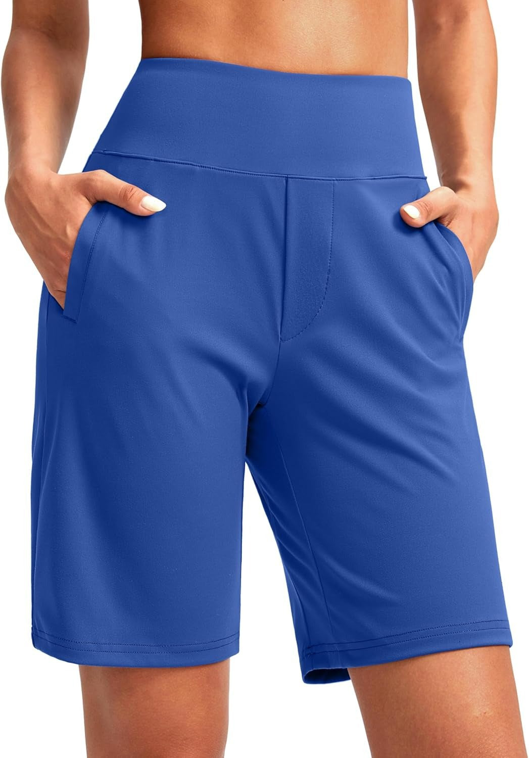 Women's 9-Inch Solid-Color High-Waisted Straight-Leg Shorts