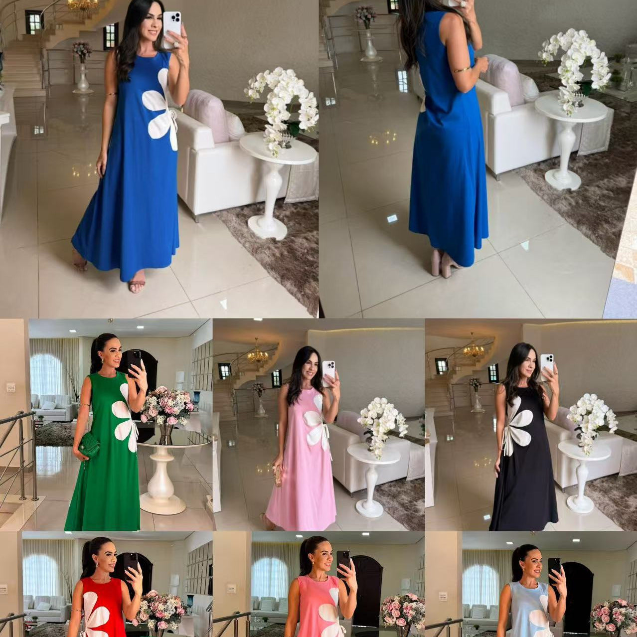 💃🌷Floral Drawstring Sleeveless Round-Neck Dress