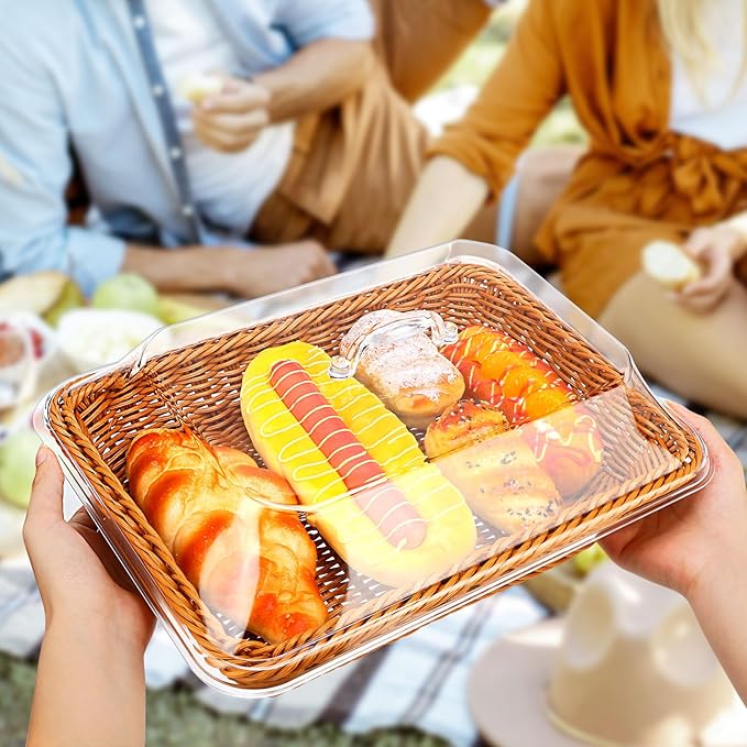 🍞 Large Handwoven Rattan-Style Bread Basket with Clear Acrylic Lid