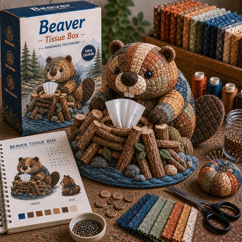 🧵DIY Patchwork-Style Animal Sewing Kit for Tissue Box💙