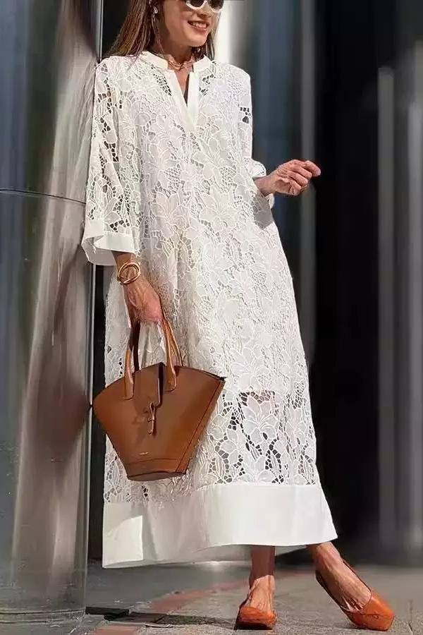 Lace V-Neck Loose Maxi Dress