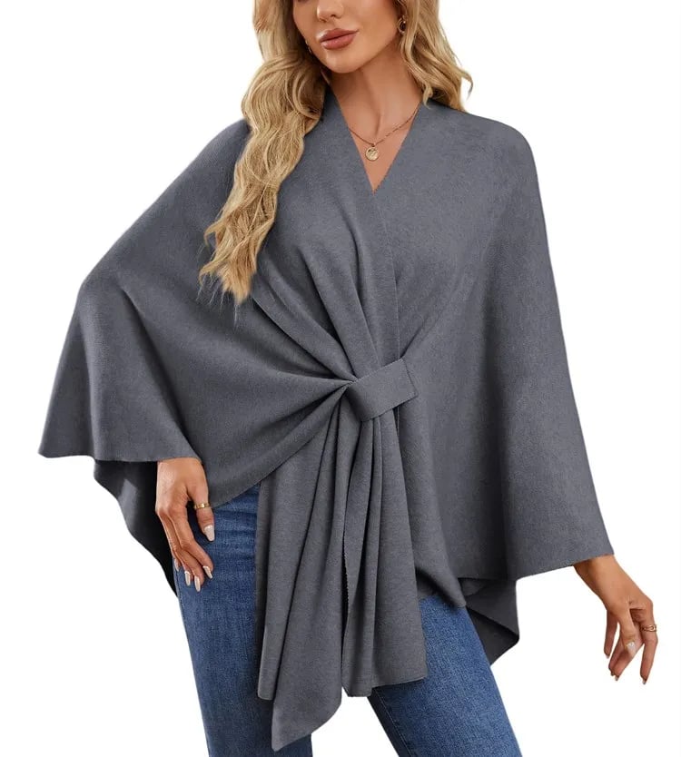 Autumn Women's Elegant Shawl Wraps Soft Open Front Poncho Sweater