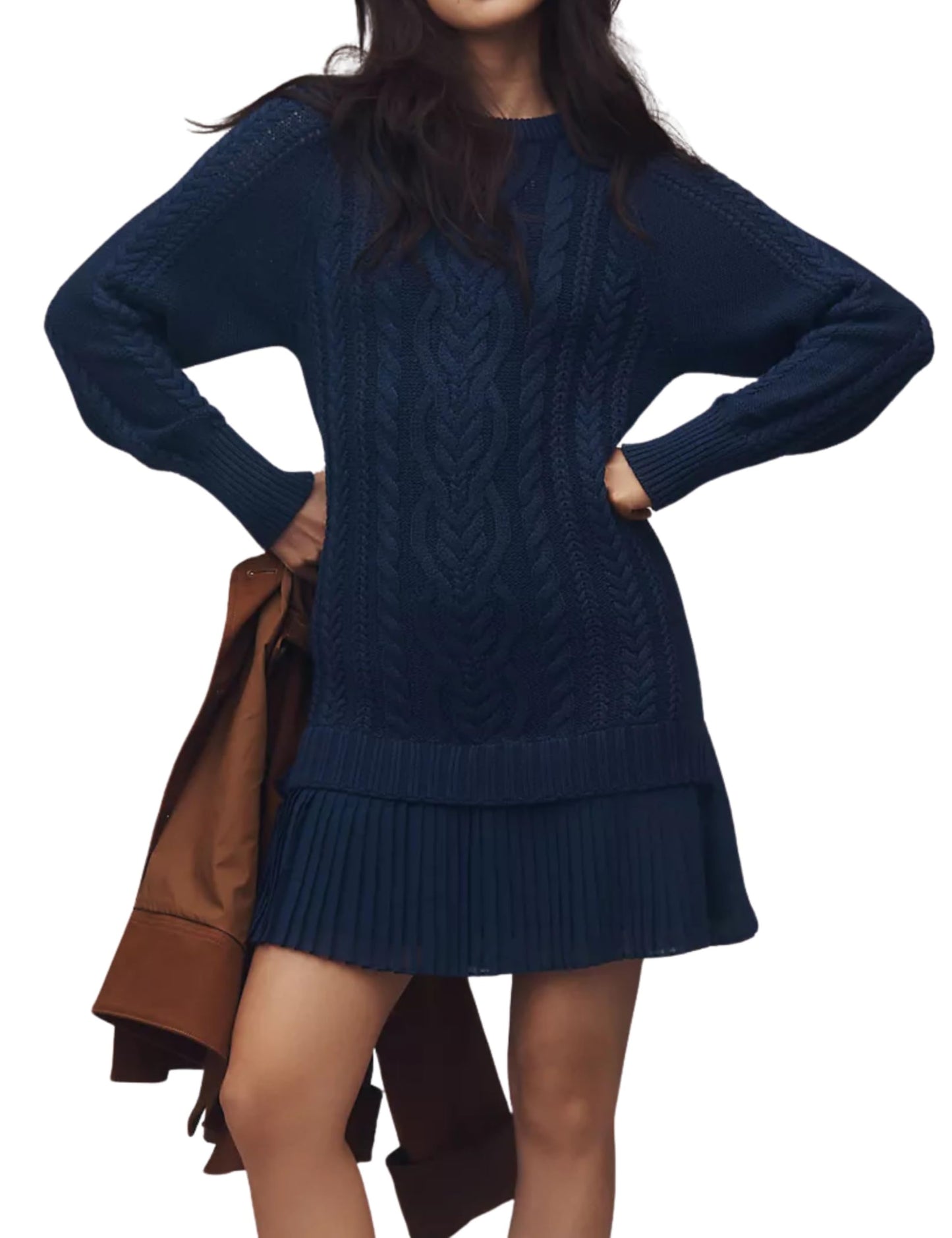 🧥Women's Round Neck Cable Knit Sweater Mini Skirt