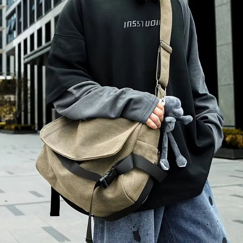 🔥 Last Day Limited Time Promotion🔥Men's Plain Canvas Crossbody Bag with Frog
