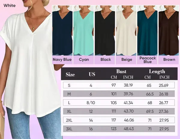 👗⏳Women's Short-Sleeve V-Neck Top with Back Pleats