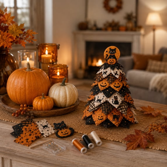 3D DIY Halloween Quilted Fabric Tree Kit
