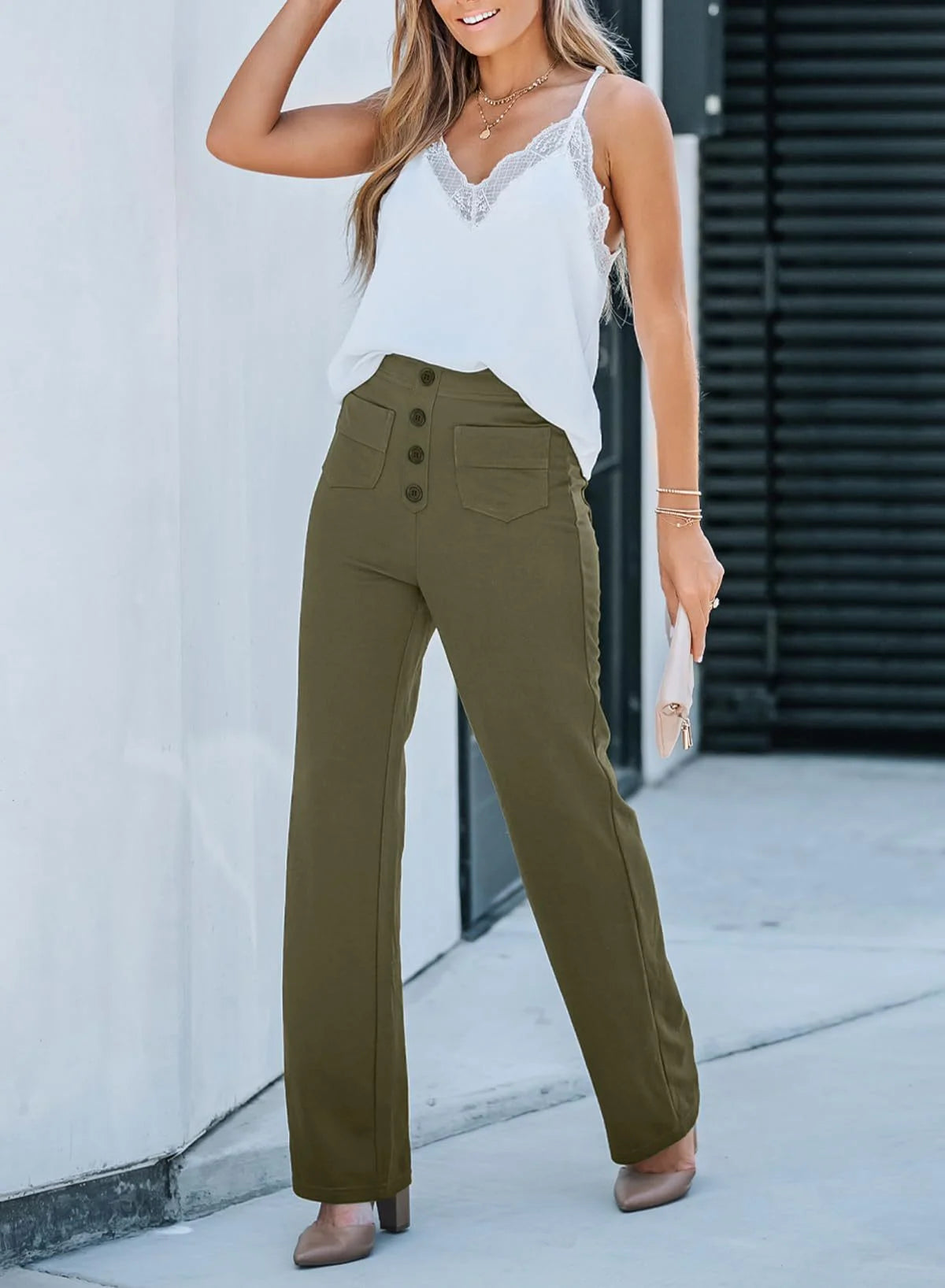 Multi-Pocket High Elastic Pants