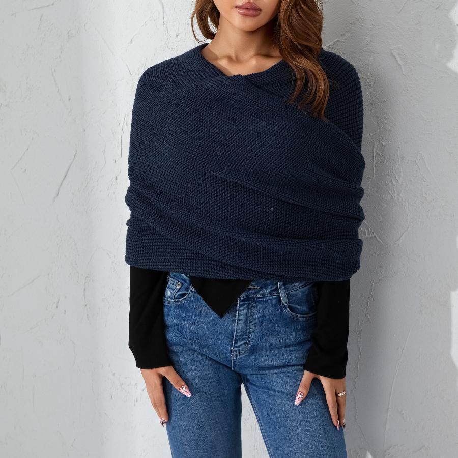 Women's Scarf with Sleeves Knit Wrap Sweater Cozy Crochet Cropped Shawl