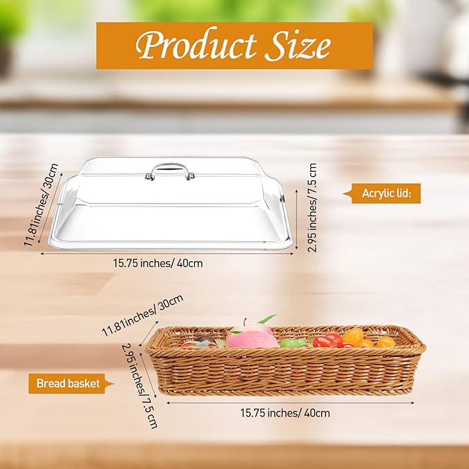 🍞 Large Handwoven Rattan-Style Bread Basket with Clear Acrylic Lid