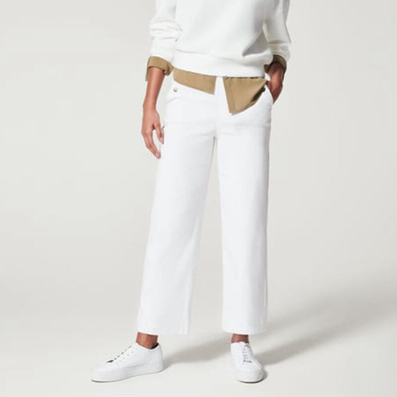 Women stretch twill cropped wide leg pant