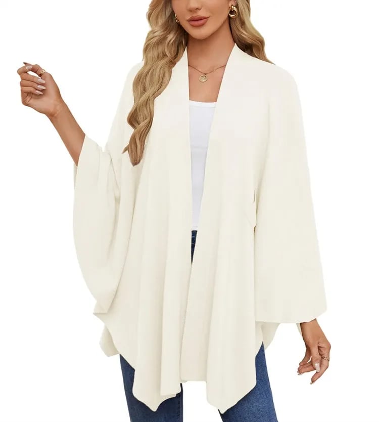 Autumn Women's Elegant Shawl Wraps Soft Open Front Poncho Sweater
