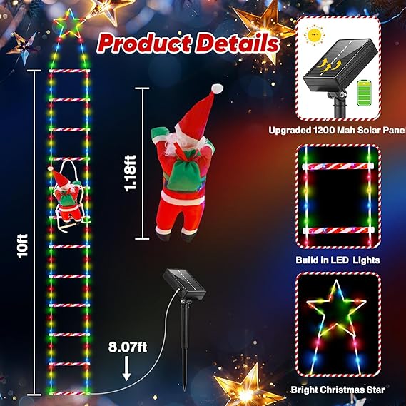 🎄Christmas Decorative Ladder Lights with Climbing Santa Claus