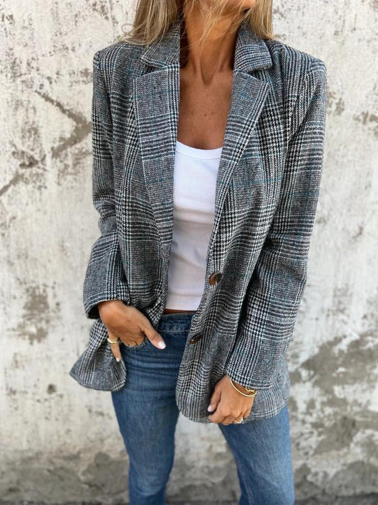 Fall Lapel Collar Slim Button Plaid Small Suit