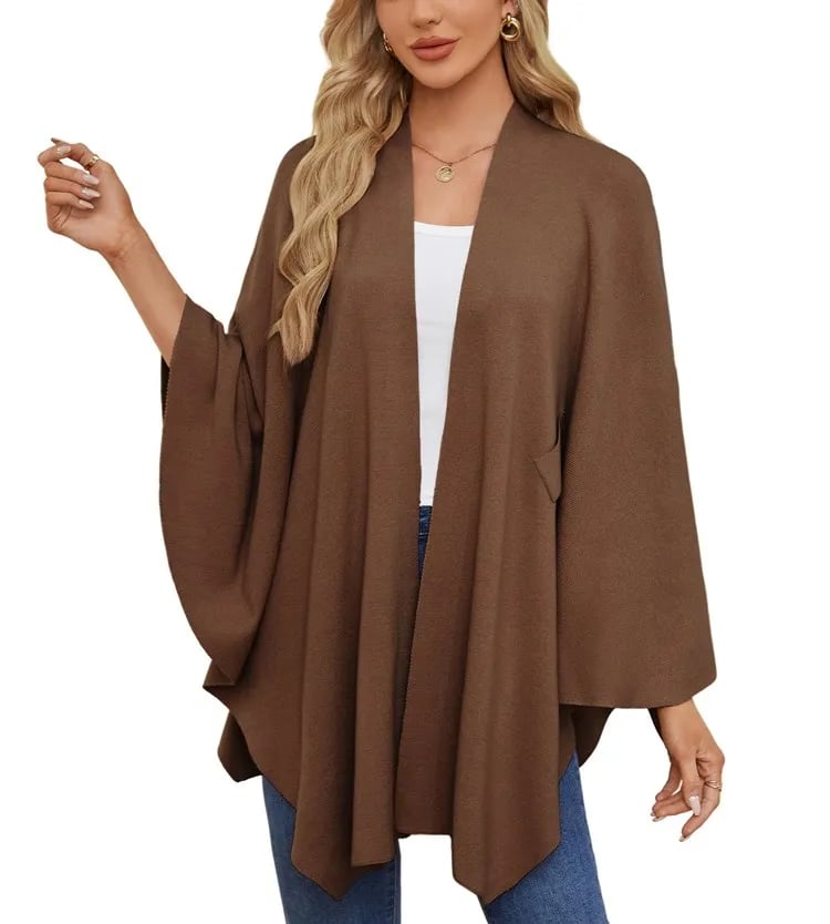 Autumn Women's Elegant Shawl Wraps Soft Open Front Poncho Sweater