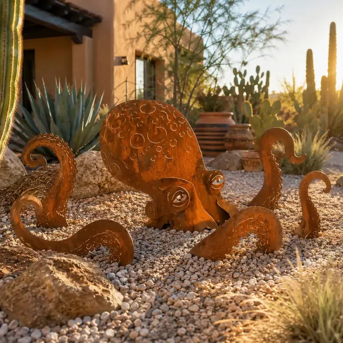Rust Patina Giant Squid Garden Sculpture