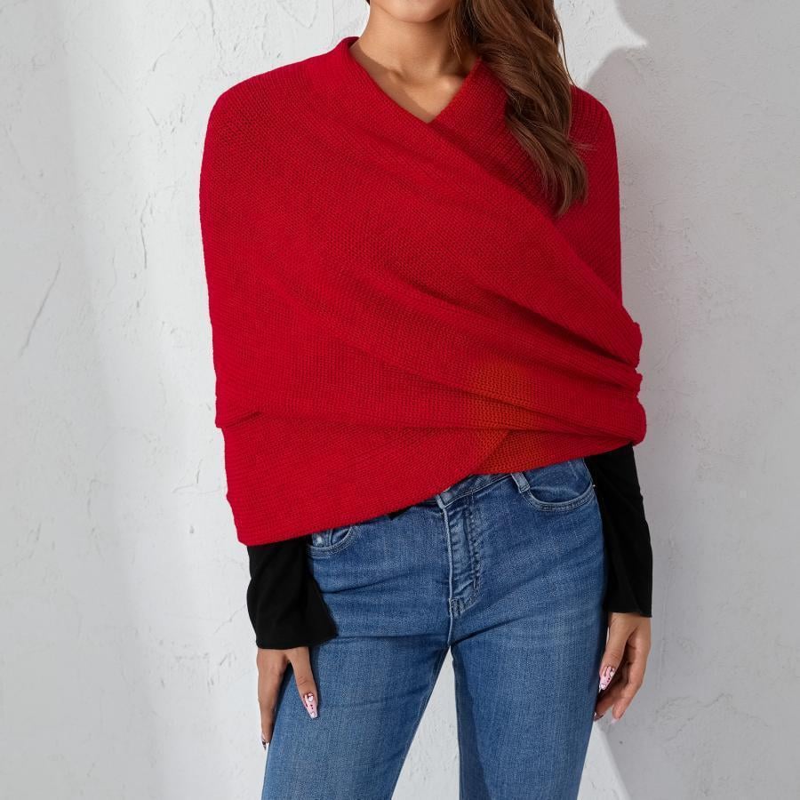 Women's Scarf with Sleeves Knit Wrap Sweater Cozy Crochet Cropped Shawl