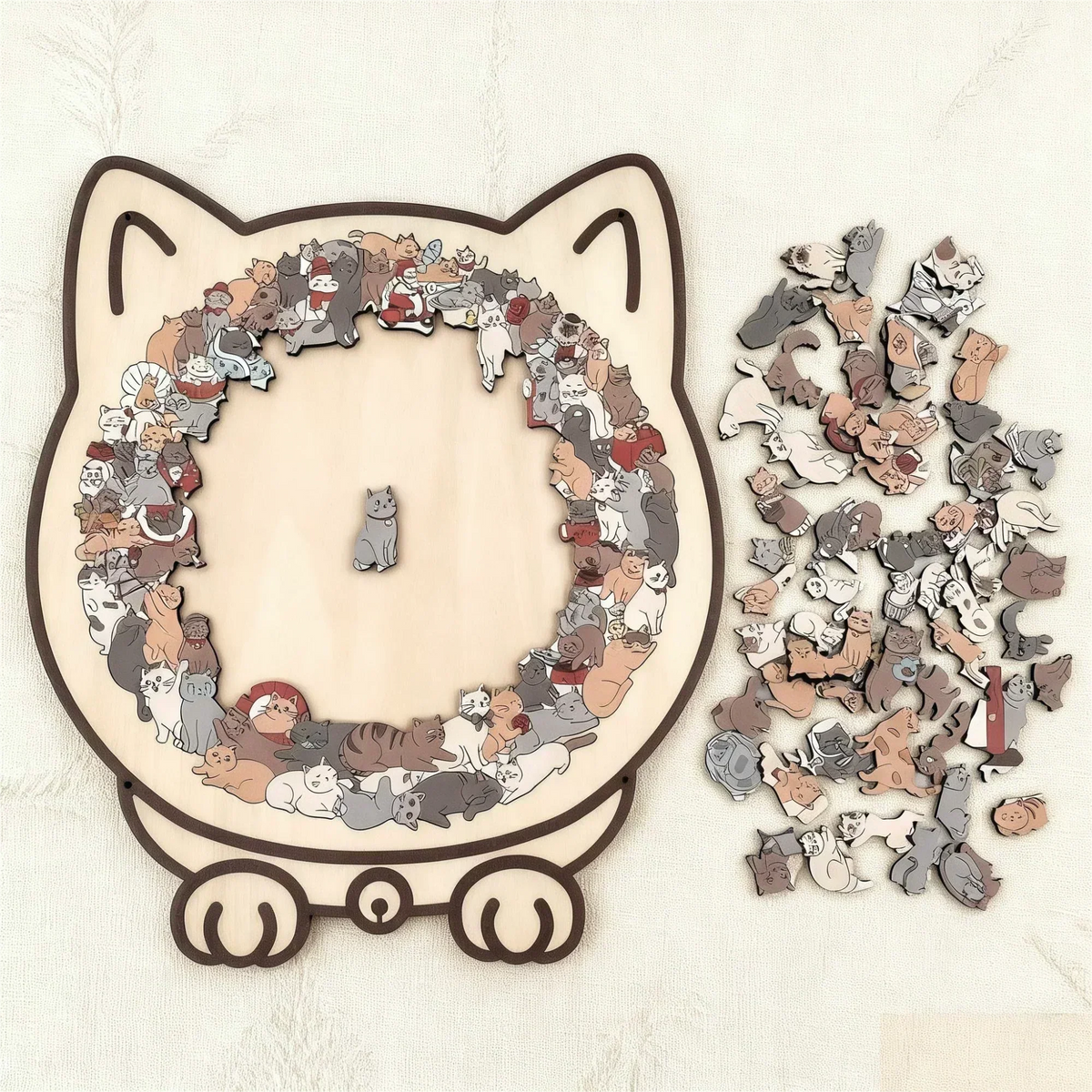 🎅🐱135-Piece Morandi-Colored Cat Shaped Wooden Jigsaw Puzzle
