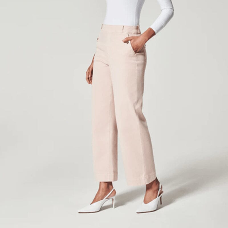 Women stretch twill cropped wide leg pant