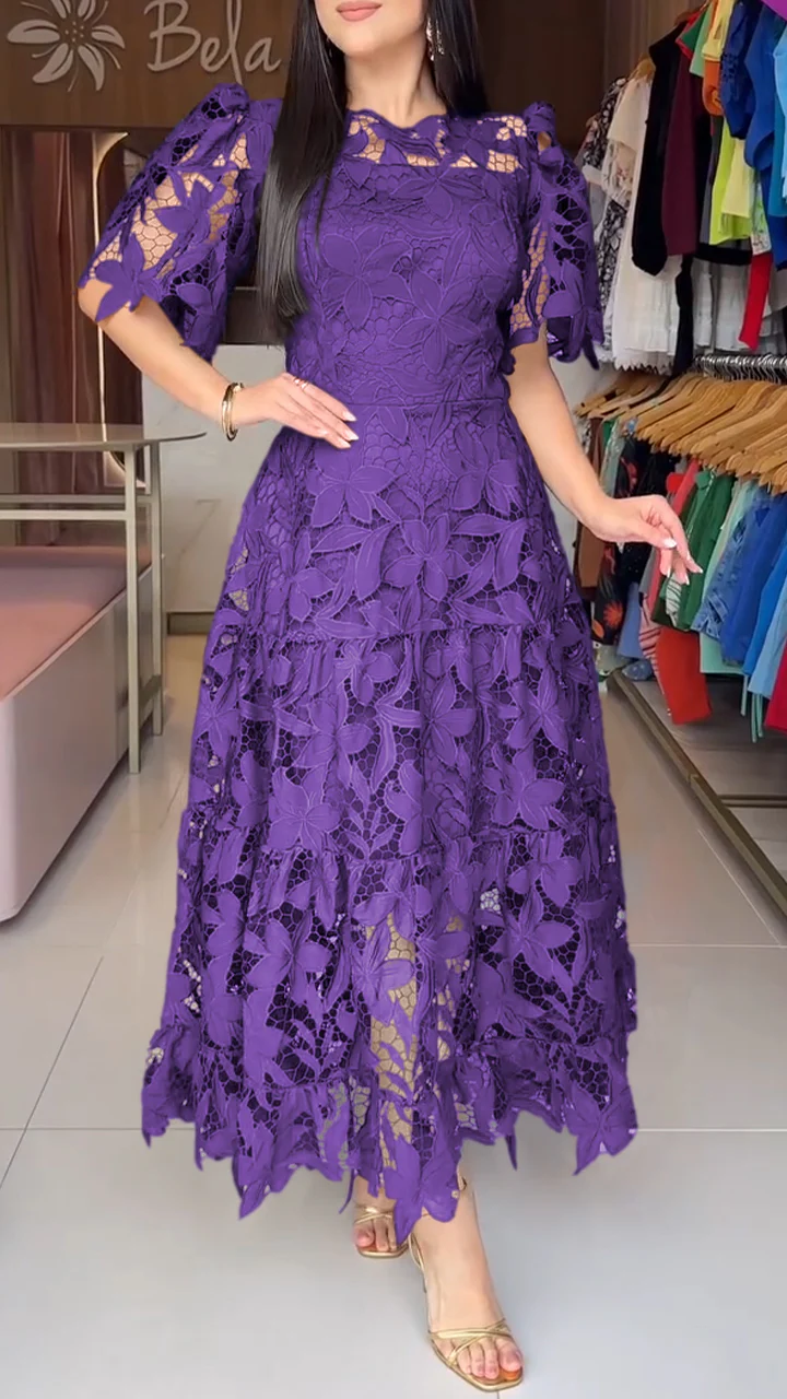 💕Women's Short-Sleeved Lace Hollow Dress