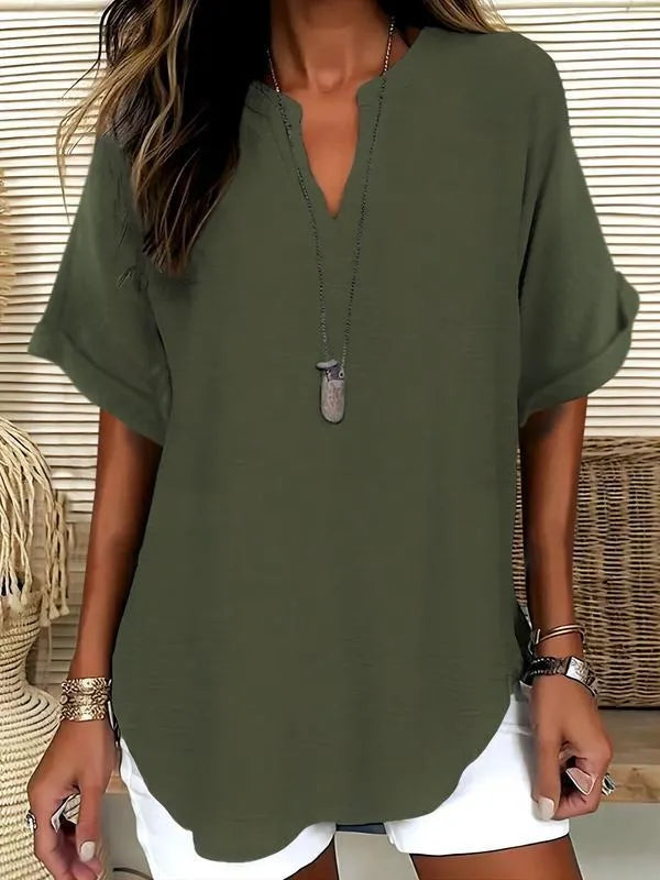 Summer Fashion Choice - Women's Solid Color Short-Sleeve Shirt