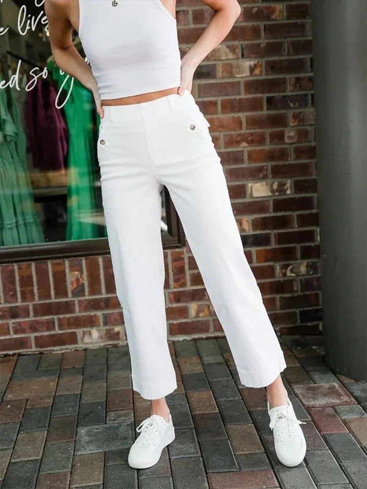 Women Stretch Twill Cropped Wide Leg Pant